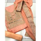 Chanderi and Santon Ladies Suit Peach Colour    